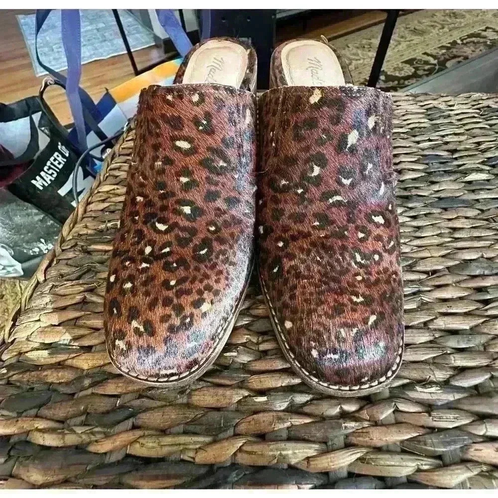 Womans Real Fur Slip-On Heels Mules Fall Animal Print Back To School l SIZE 7 - Picture 8 of 9